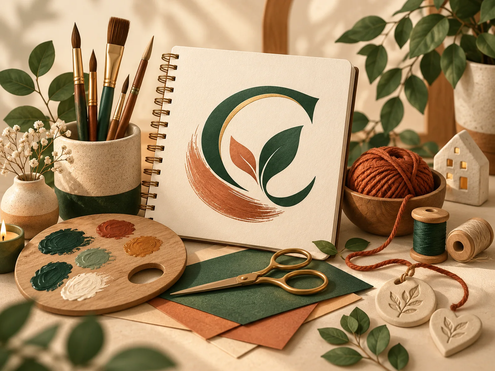 Warm creative craft workspace