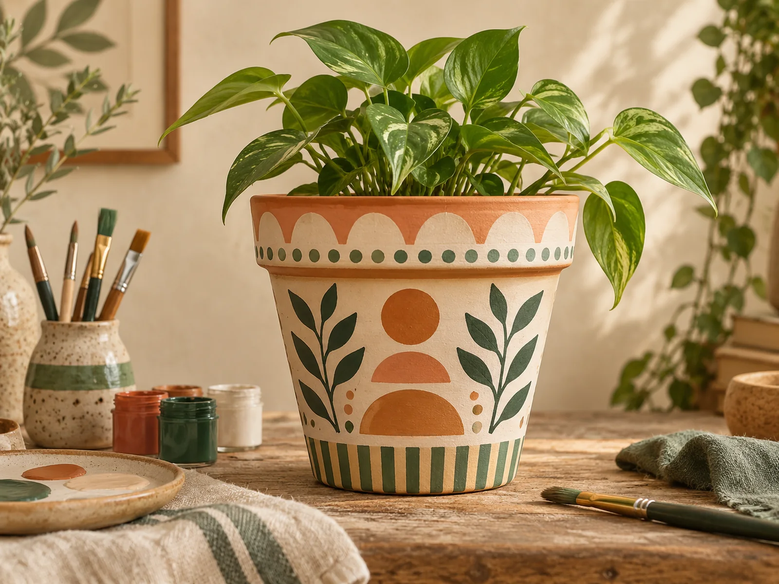 Painted terracotta pot
