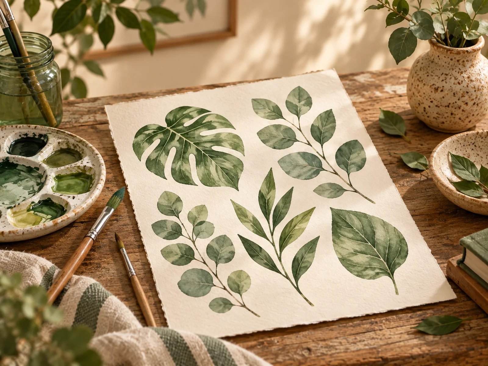 Botanical watercolor leaves